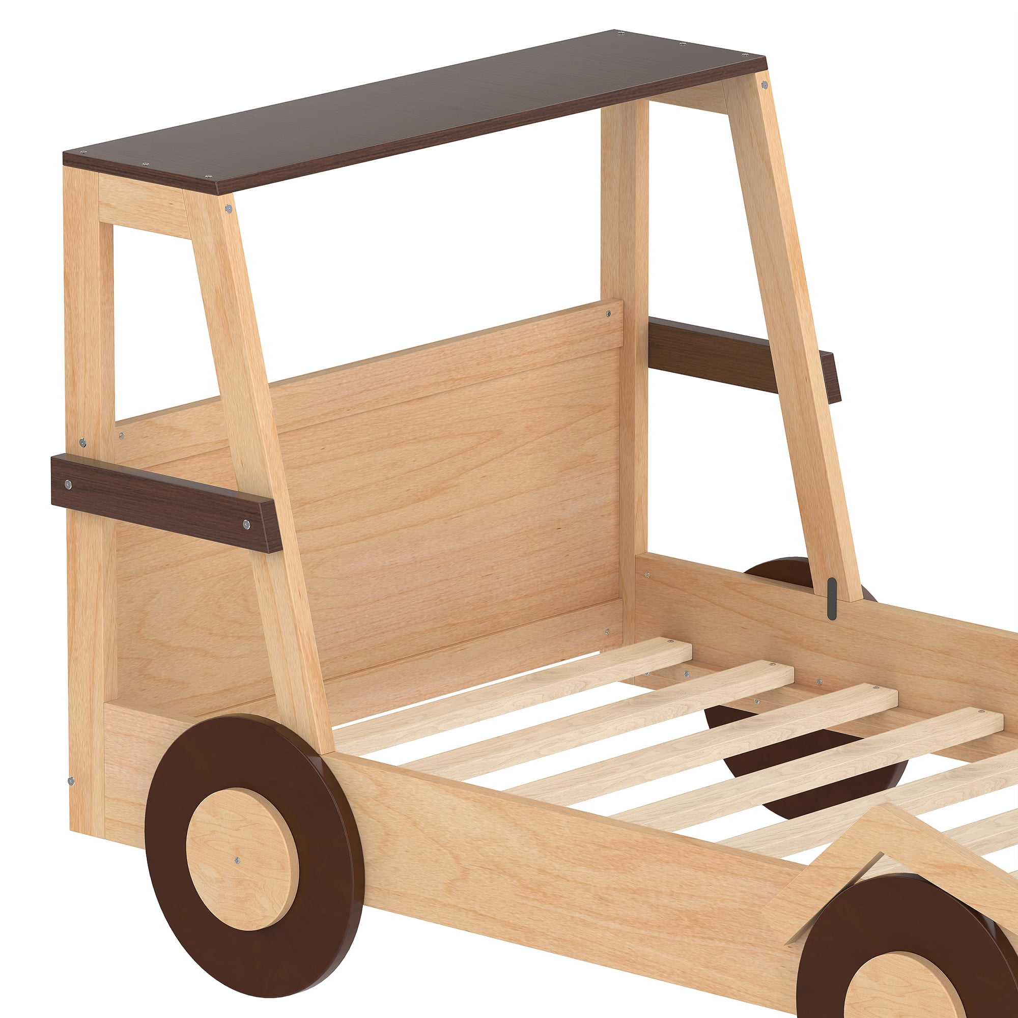 Harper & Bright Designs Twin Size Car Bed with Storage Shelves, Wood Platform Bed with Car-shape for Boys and Girls, Natural