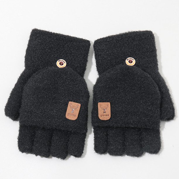 Guantes sin tapa abatible que hacen punto, gruesos, flexibles, cálidos, de medio para mujeres, niñas, damas, deportes al aire Negro Soledad guantes sin dedos