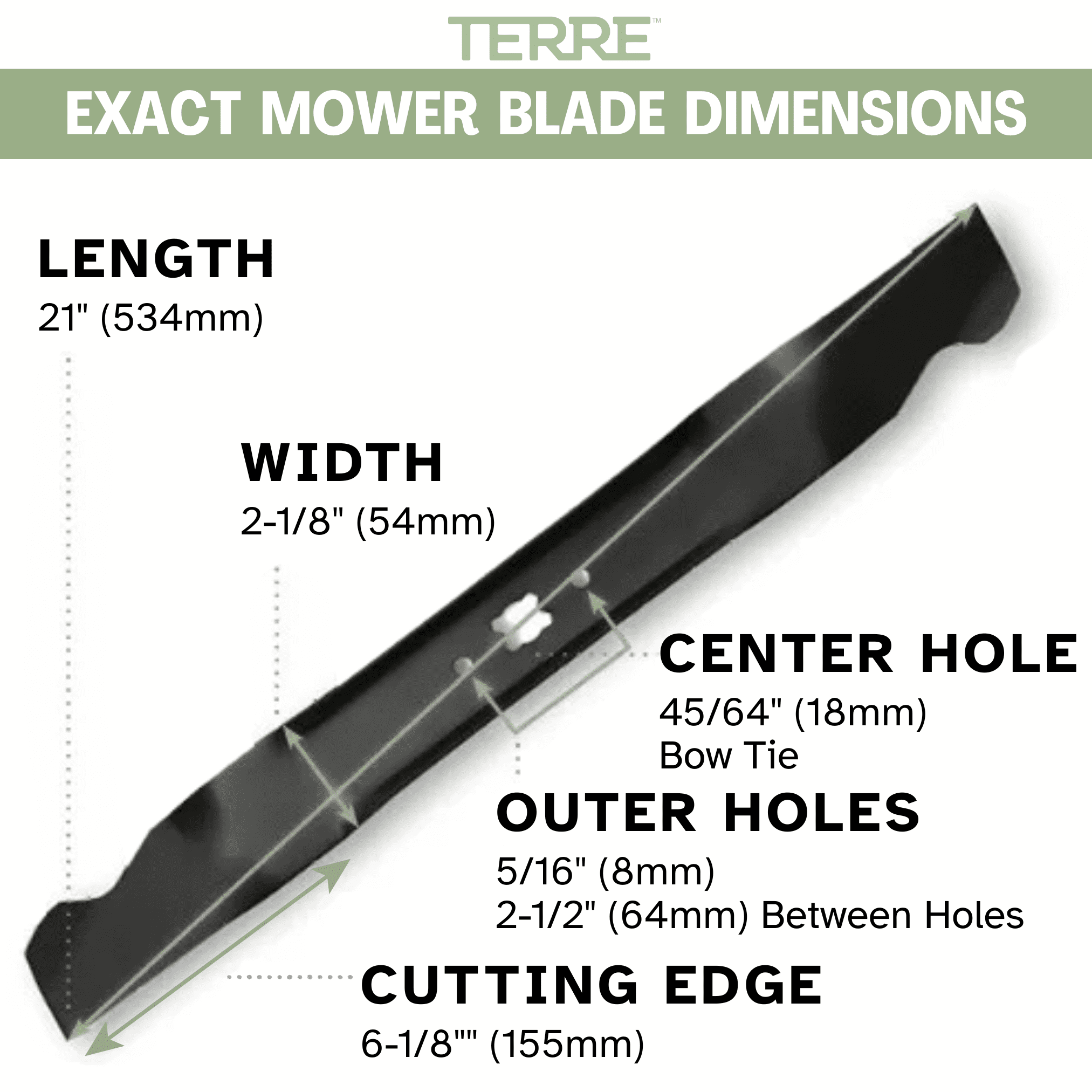 Terre Mulching Lawn Mower Blade, 21 in for MTD, Cub Cadet, TroyBilt