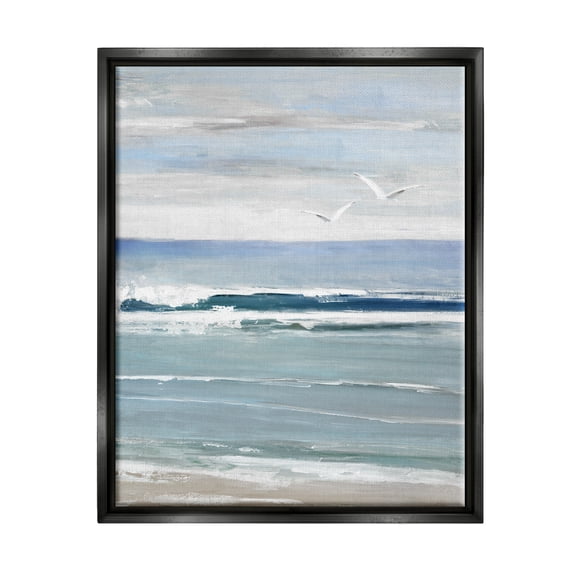 Stupell Industries Seagulls Over Shore Nature Painting Black Floater Framed Canvas Art Print Wall Art, 17 x 21
