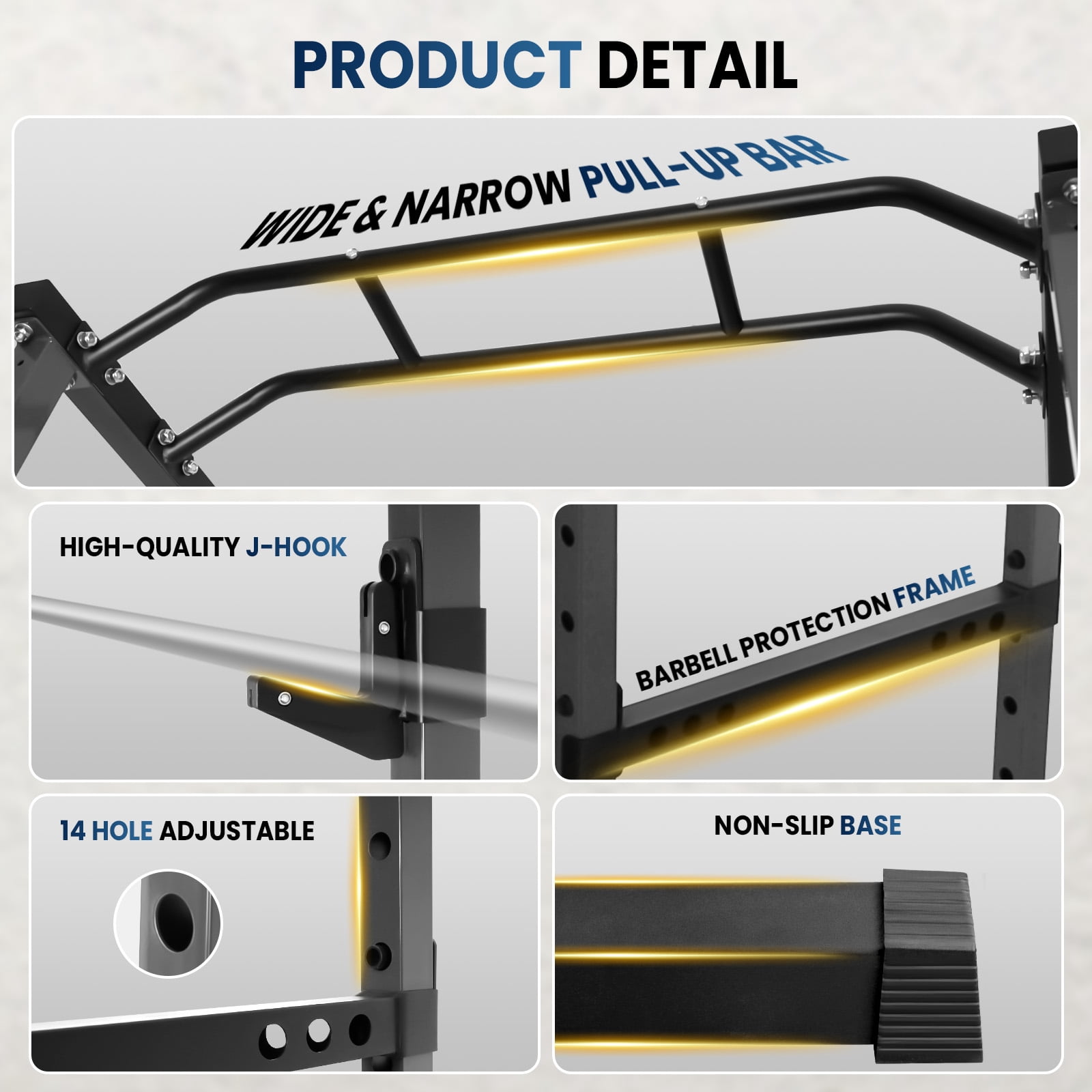 2 In 1 Squat Rack, Black High Load-Bearing Power Cage, Multifunctional Workout Frame With Anti-Slip Structure, Pull Up Bar, Safety Accessories For Home Gym, Daily Exercise