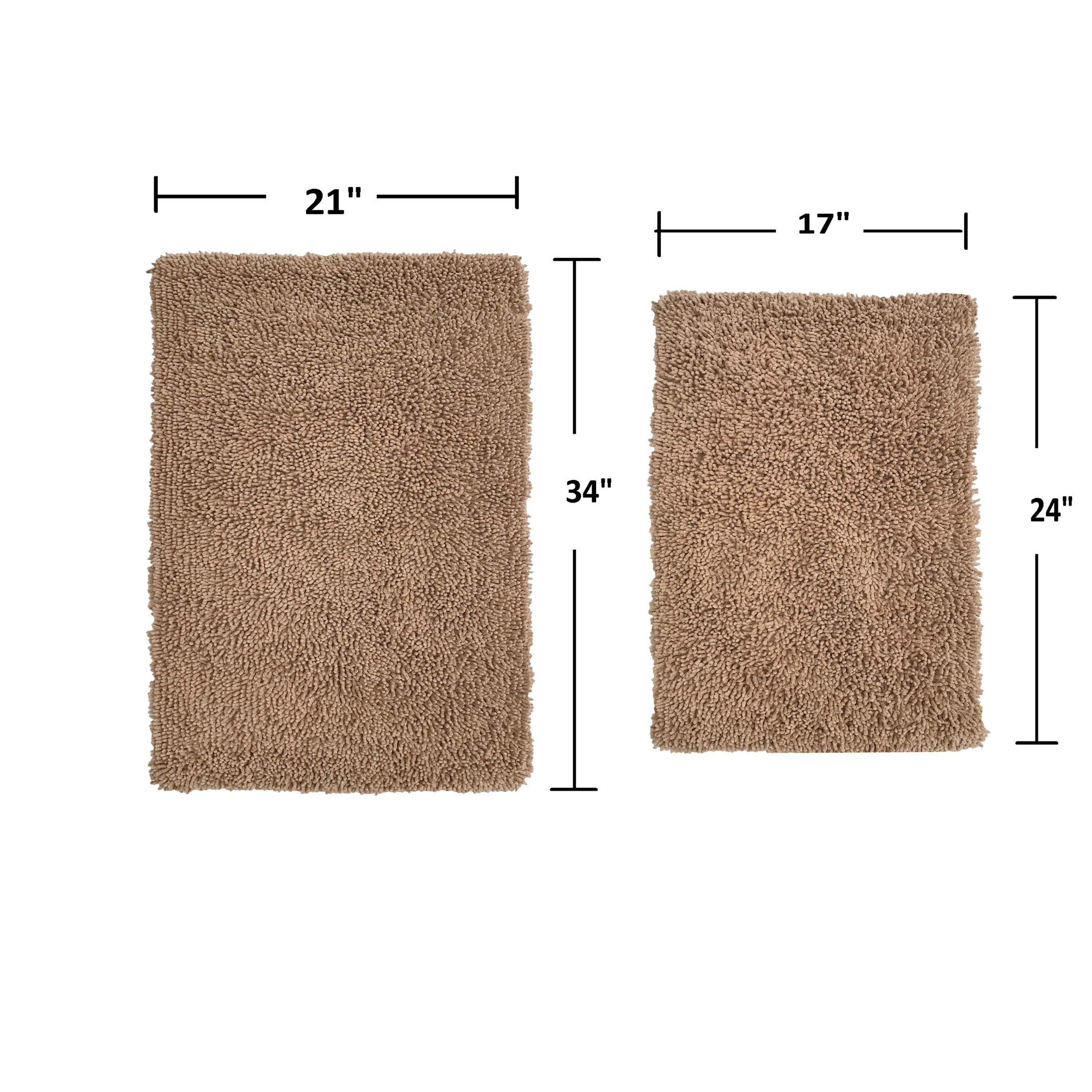 Home Weavers Fantasia Bath Rug 100% Cotton Non-Slip Bathroom Rug Set Machine Washable Bathroom Rug-17"x24", Bath Rug- 21"x34", Linen Color 2 Piece Bath Carpet set