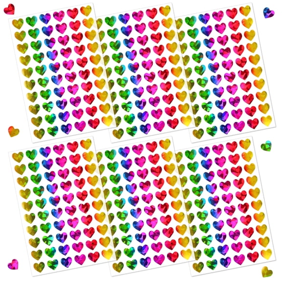 QJKLWV 1800Pcs 30 Sheets Holographic Heart Stickers 0.6in Rainbow Self-Adhesive Decals for Planner Scrapbook Valentine DIY Decor