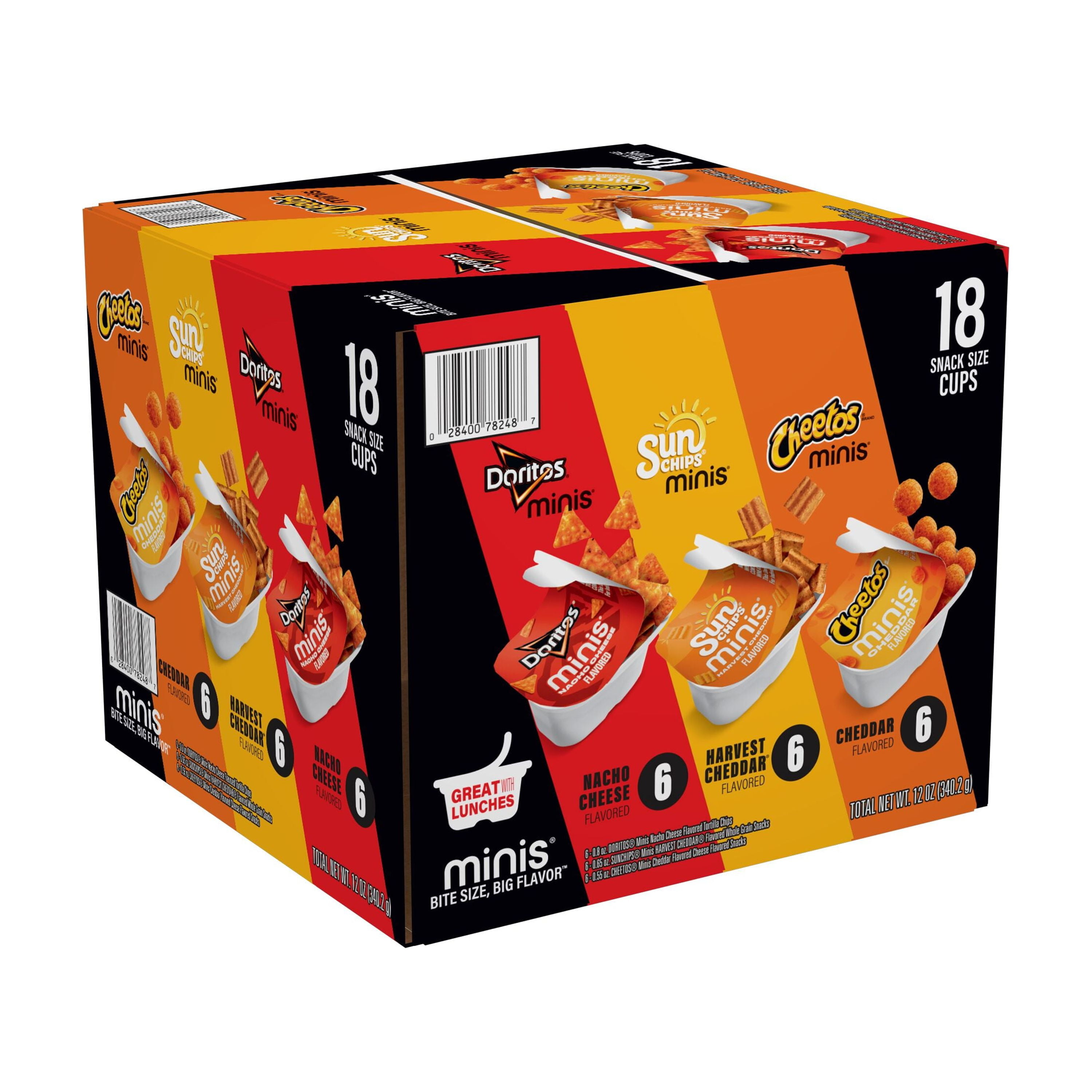 Frito-Lay Minis Doritos Cheetos and SunChips Snacks Variety Pack, Snack Size Cups, 18 Pack