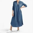thumbnail image 2 of AherBiu Maxi Dresses for Women Plus Size Long Sleeve Lapel V Neck Business Casual Shirt Tall Dress, 2 of 7