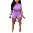 thumbnail image 1 of ITFABS Sports Outfits Short Sleeve Knot Crop Top + Fringe Fifth Pants, 1 of 9