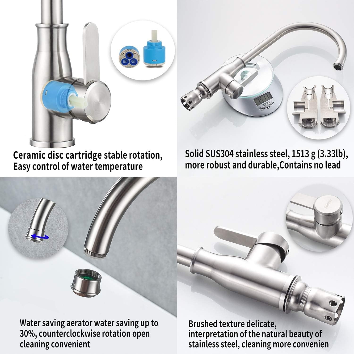 Single Handle Kitchen Faucet Stainless Steel Brushed Nickel，Modern High Arc Kitchen Sink Faucet, Commercial Bar Sink Faucet One Hole with Deck