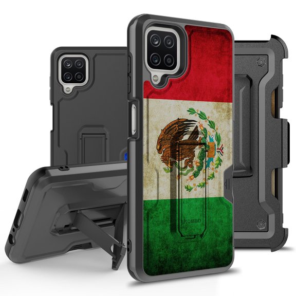 ANJ  Rugged Hybrid Shockproof Case w/Kickstand   Holster Clip Card Slot Cover for Samsung Galaxy A12 (2021 Release) - Mexican Flag
