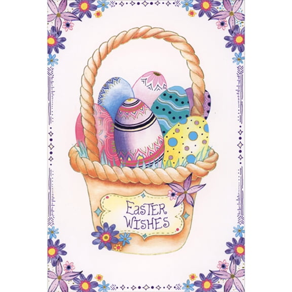 Pictura Easter Wishes Banner on Light Orange Basket and Colorful Eggs Easter Card