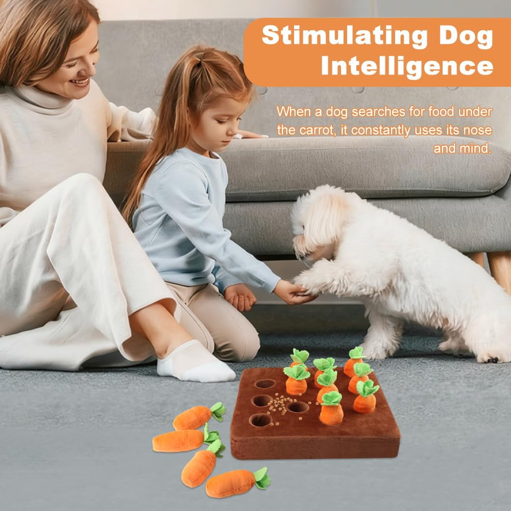 Carrot Dog Toys – Carrot Snuffle Mat for Dogs, Interactive Dog Plush Puzzle Toys 2 in 1 Fun Nosework Feed Games, Pet Stress Relief and Brain Training Foraging Skill with 12 Carrots