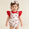 thumbnail image 4 of Tigivemen Newborn Baby Girl Clothes Bodysuit Romper and Flutter Sleeve Tops with Headbands Infant Summer Spring Outfits Red,12-18 Months, 4 of 5