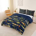thumbnail image 3 of Castle Fairy Panfish Tile Duvet Cover King,Mixed Bass Navy Pattern King Bedding,Moss Navy,Navy Blue Reversible,3 Pieces,No Comforter,1 Duvet Cover and 2 Pillowcases, 3 of 6