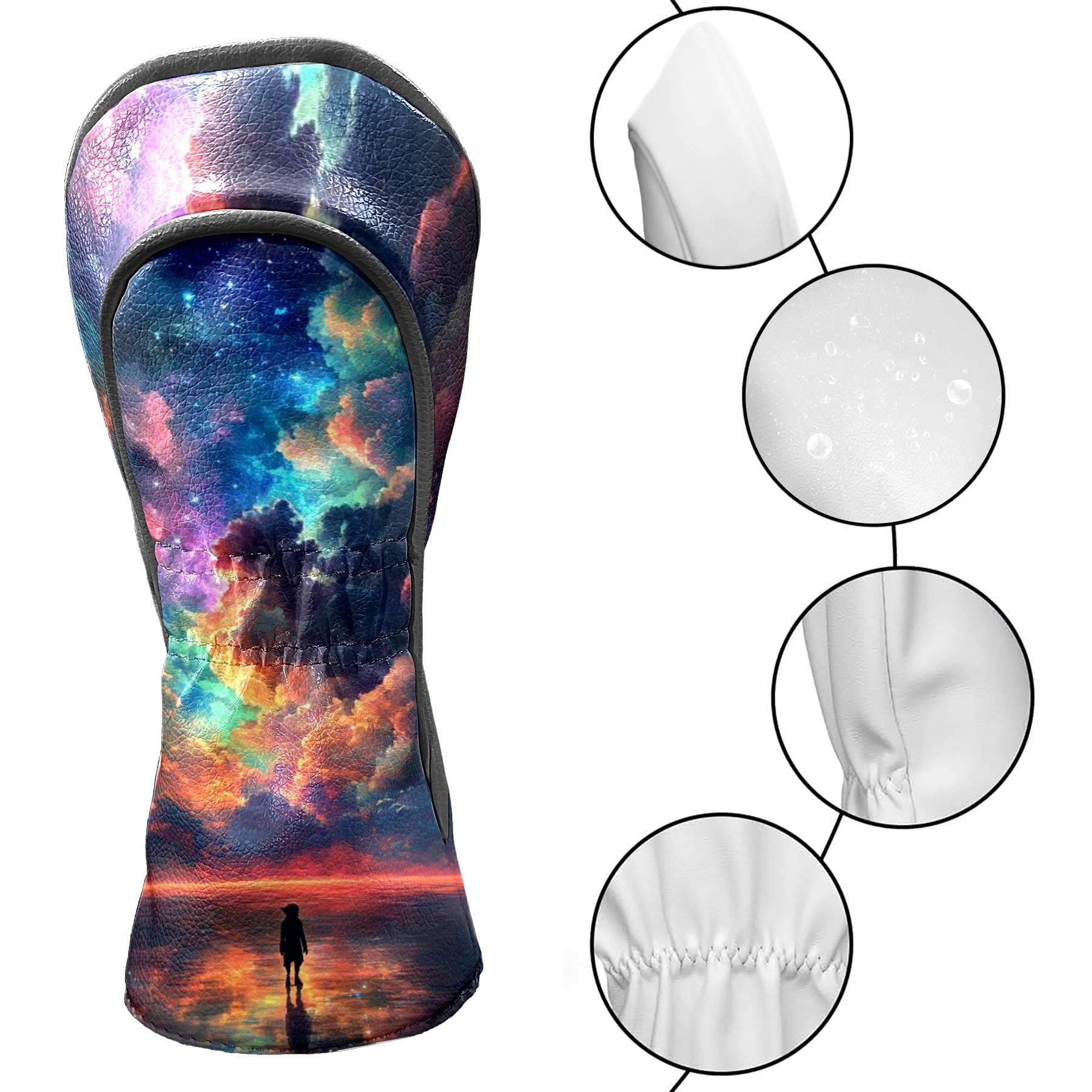 Golf Head Covers - Colorful Sky Design, Premium Waterproof PU Leather, Plush Lining, Fits Driver/Hybrid, Abstract Golf Gift