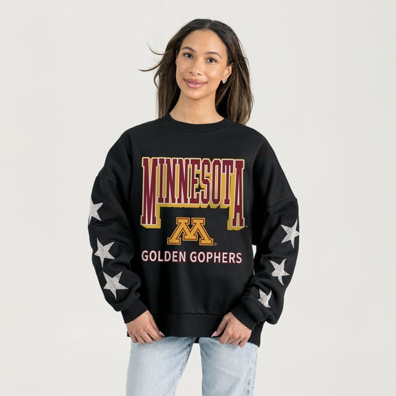 Women's Gameday Couture  Black Minnesota Golden Gophers Pure Victory Relaxed Rhinestone Pullover Sweatshirt