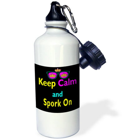 3dRose CMYK Keep Calm Parody Hipster Crown And Sunglasses Keep Calm And Spork On, Sports Water Bottle, 21oz