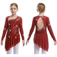 thumbnail image 5 of iixpin Kids Girls Sparkly Lyrical Dance Dress Figure Ice Skating Ballet Skirted Leotard Competition Dancewear Burgundy 14, 5 of 6