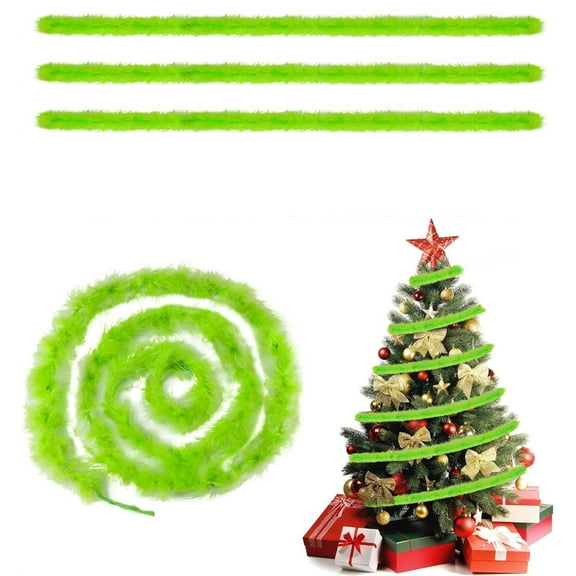 Triani 3Pcs Christmas Faux Feather Garland Xmas Tree Hanging Decorations 6.56Ft Faux Feather Decorations for Tree Stairs Mantle Railing Indoor Outdoor Xmas Decorations