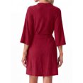 thumbnail image 4 of Women's Waffle Knit Robe 3/4 Sleeve V Neck Knee Length Wrap with Adjustable Waist Belt Wine Red 2XL, 4 of 4