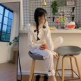 thumbnail image 1 of Conjunto de pijama con lazo para mujer, ropa de dormir con cuello cuadrado y pantalones largos, traje de 2 piezas con volantes, estilo coreano, ropa de noche de manga larga para otoño, 1 of 4