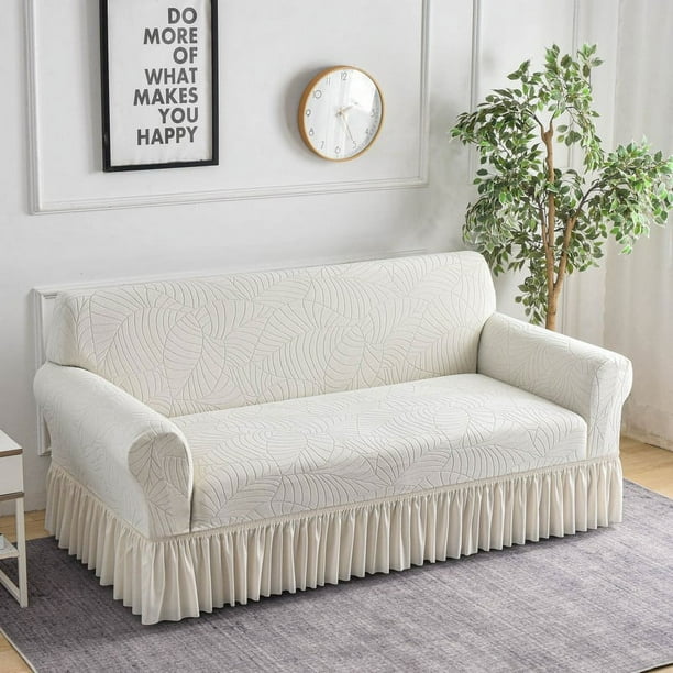 Nvzi Funda de sofá elástica para sala de estar, fácil de instalar, lavable, protector de sofá con falda, 1 pieza (blanco, 3 asientos)