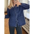 thumbnail image 3 of Michellecmm  Womens Denim Jacket Solid Tie Front Lapel Neck Long Sleeve Jean Tops, 3 of 9