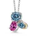 thumbnail image 2 of Gem Stone King 925 Silver and 10K Yellow Gold Persian Blue Moissanite and Pink Created Sapphire Pendant Necklace for Women (2.73 Cttw, Oval 8X6MM, 7X5MM and 6X4MM, Gemstone, with 18 inch Chain), 2 of 4