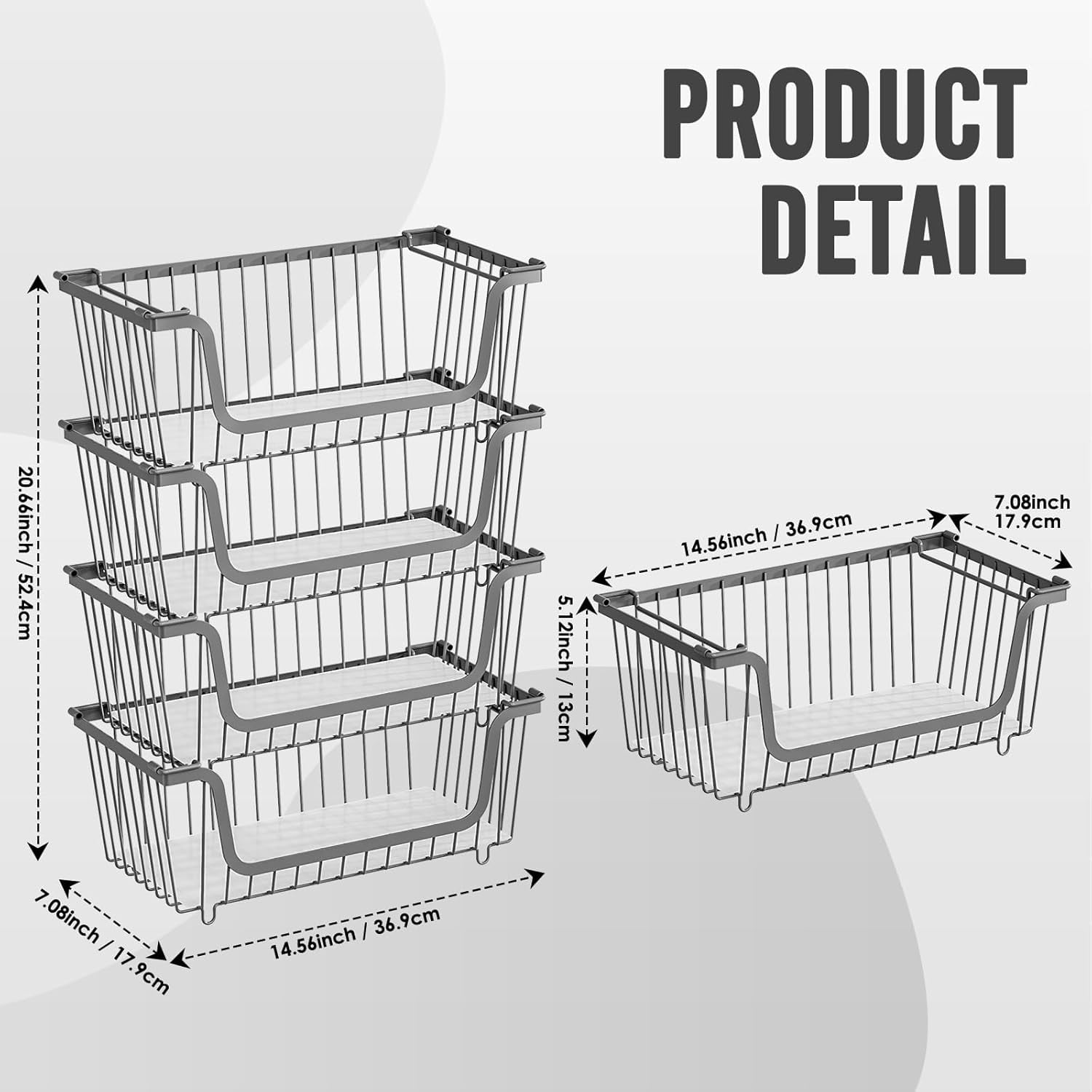 4 Pcs Stackable Wire Baskets for Pantry Organizers and Storage, Kitchen Countertop Vegetable Fruit Bins, Metal Produce Basket for Potato Onion Storage, Gray