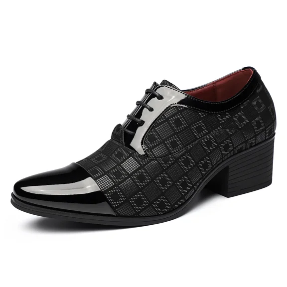 Men's Patterned Patent Leather Lace Up Chunky Heel Dress Oxford Shoes Comfortable Patckwork Cap Pointed Toe Derby Shoes for Party Wedding Formal Event Office Business Work