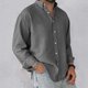 thumbnail image 2 of Camisa lavada de manga larga con botones para hombre: color liso, poliéster, cómoda y holgada para todas las ocasiones, 2 of 6