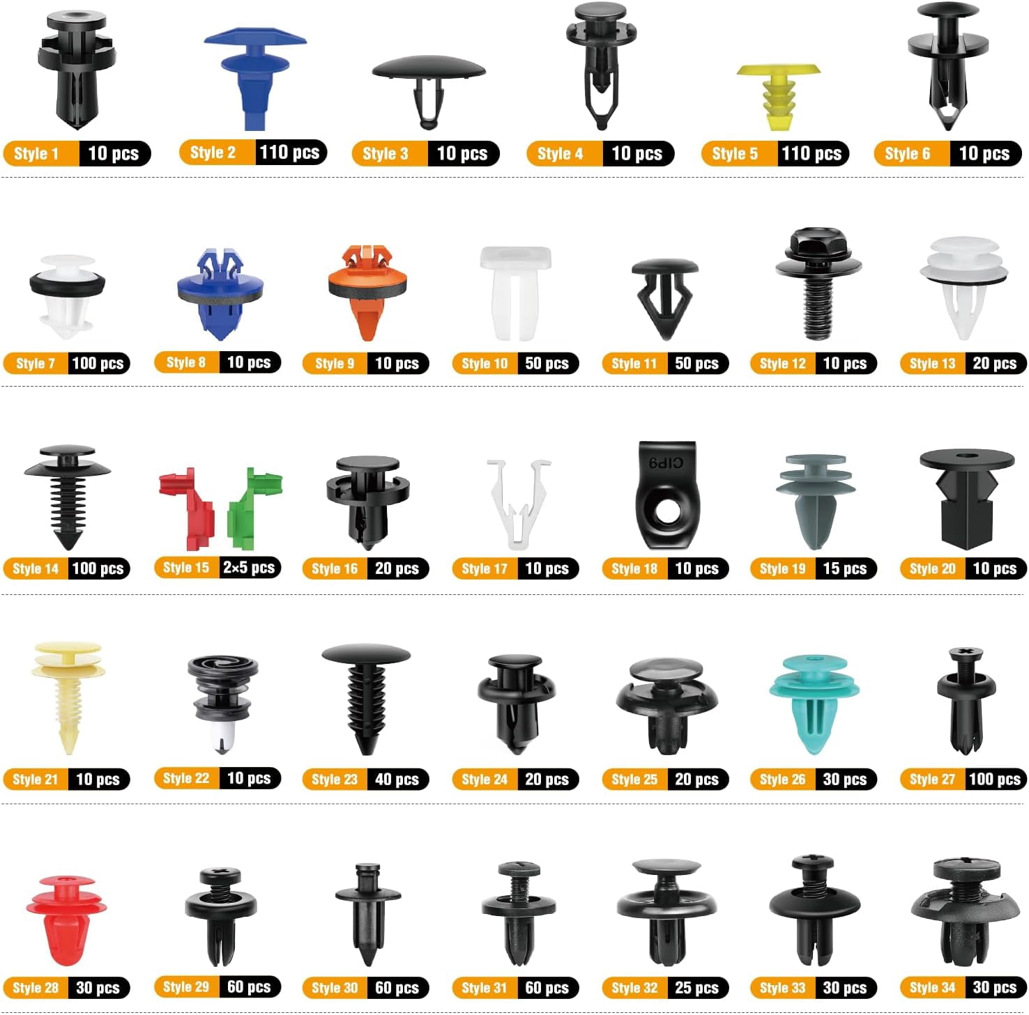 GOOACC 1125Pcs Bumper Clips Car Retainer Clips 26 Most Popular Sizes Plastic Push Rivets Fender Clips Door Trim Panel Clip Set for Toyota GM Ford Honda Chevy