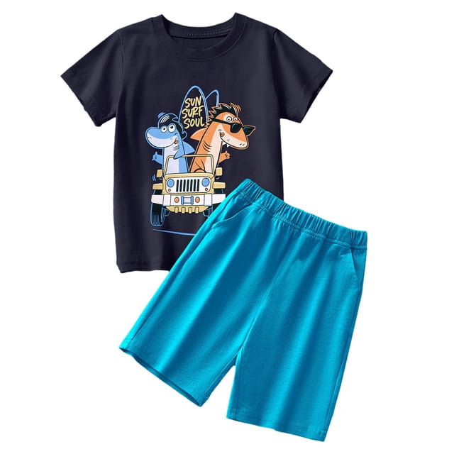 Vêtements pour Garçons, T-Shirt à Manches Courtes Imprimé, Shorts Décontractés, Col Rond, Vêtements d'Été, Vêtements de Printemps pour Garçons 5-6 Ans