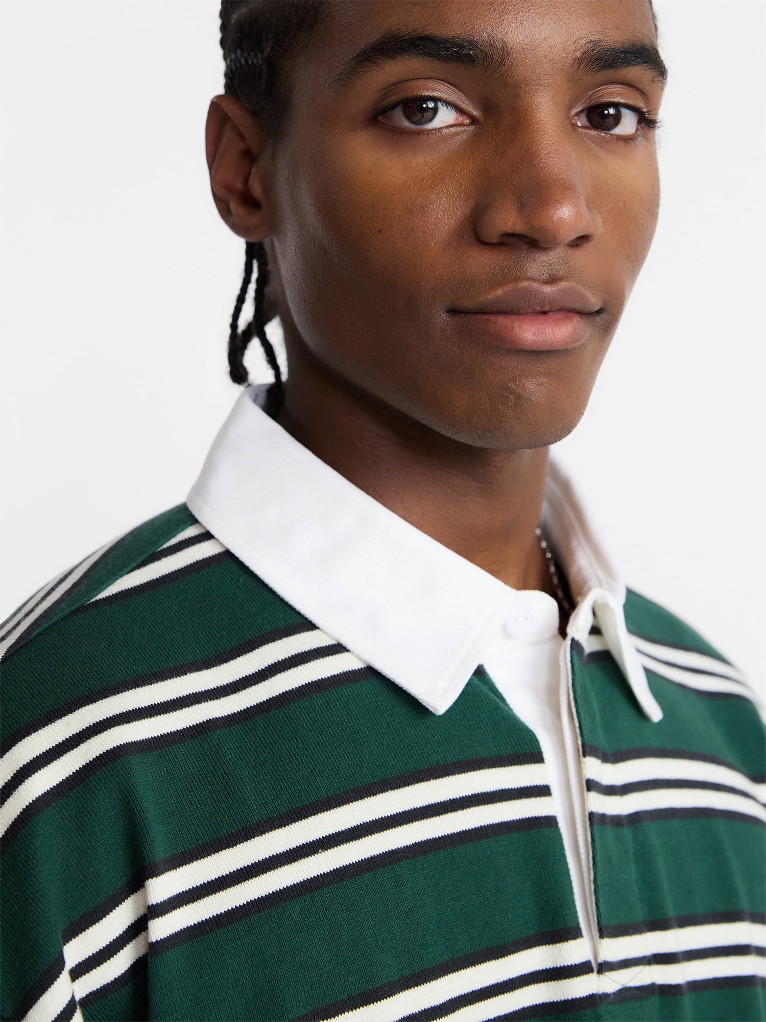No Boundaries Striped Rugby Shirt with Short Sleeves, Men's XS-5XL