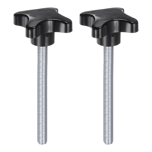 2 Pieces Star Knobs M10 x 100mm Plastic 4-Star Stud Knob Hand Tightening Clamping Screw Handle Black