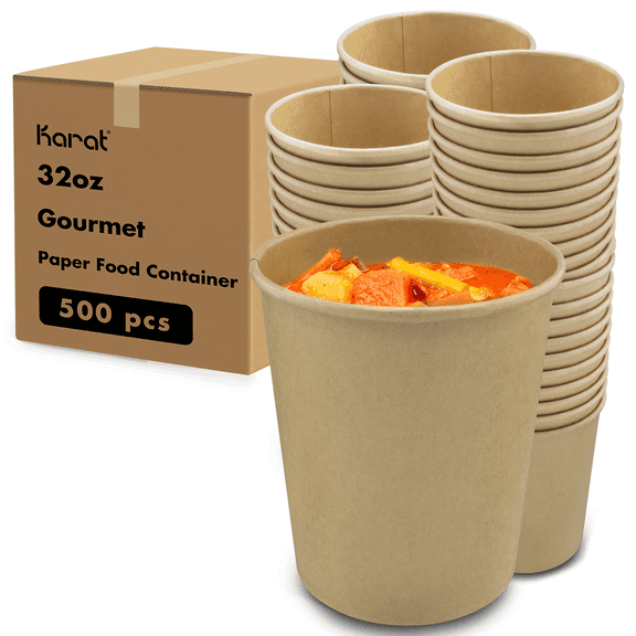 Karat 32oz Gourmet Paper Food Container, Kraft (115mm) - 500 pcs