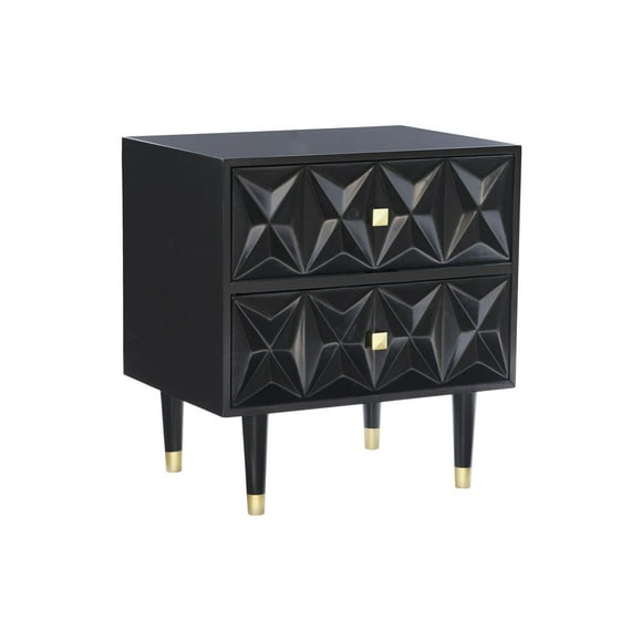 Table de chevet géométrique à deux tiroirs, noir