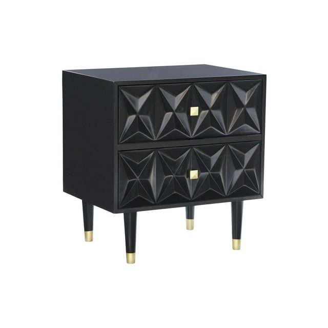 Geometric Two Drawer Nightstand, Black