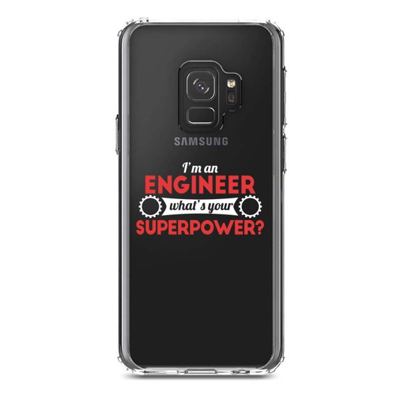 DistinctInk Clear Shockproof Hybrid Case for Samsung Galaxy S9 (5.8" Screen) - TPU Bumper Acrylic Back Tempered Glass Screen Protector - I'm an Engineer What's Your Superpower
