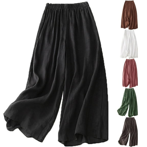 Elainilye Fashion Women'S Linen Pants Summer Solid Flax Loose Light and Thin Double Layer Cropped Pants Loungewear,Pink