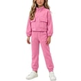 thumbnail image 3 of WAVSUF Girls Sweatshirt Outfits Long Sleeve Jacket and Jogger Sweatpants with Pockets Fall Casual Warm Sets 2 Piece Pink 7-8, 3 of 8
