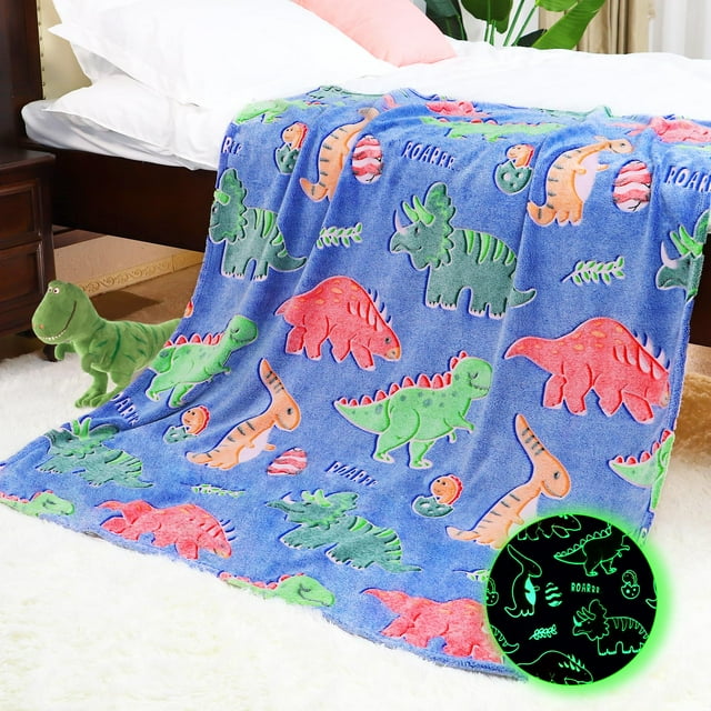 Manta IMUKU con diseño de dinosaurio que brilla en la oscuridad, tamaño doble