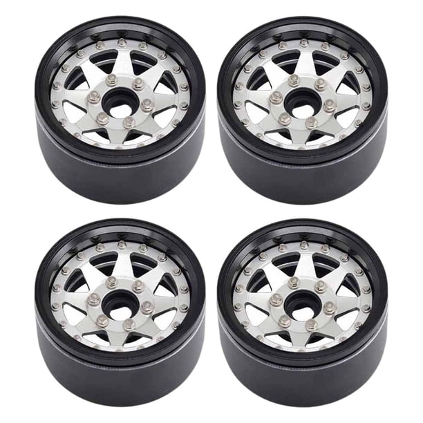 4 piezas 1/10 RC Crawler Beadlock llantas de rueda accesorio 1.9 "Reemplazo directo de alta Plata