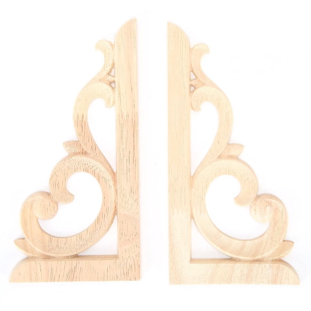 2 apliques de esquina de madera tallada sin pintar para muebles del hogar, decoración tallada en madera.