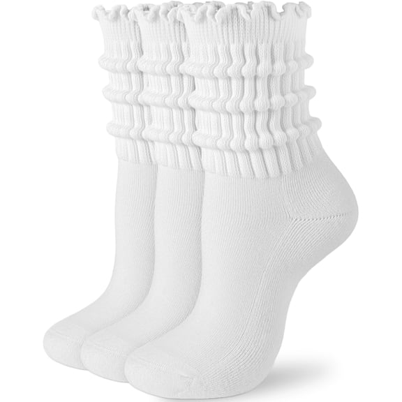Ruffle Socks for Women, 3Pcs Cotton Slouchy Scrunch Crew Socks