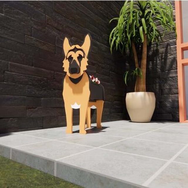 Maceta decorativa de perro pastor alemán en madera, ideal para jardín, patio o interior del hogar. Diseño único y detallado, perfecto para amantes de los perros. Adecuada para uso interior y