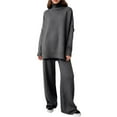 thumbnail image 3 of Womens Knit Lounge Set 2 Piece Sweater Top and Wide Leg Pants Soft Cozy Outfit for Fall Winter Black & Gray S, 3 of 8