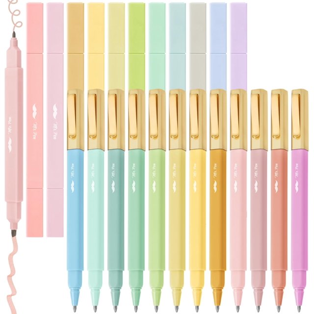 czcpp-- Dual Tip Aesthetic Highlighters and Pens No Bleed, 24Pack, Assorted Colors Bible Highlighters, Black Ink No Bleed Through Ballpoint Pens Ballpoint