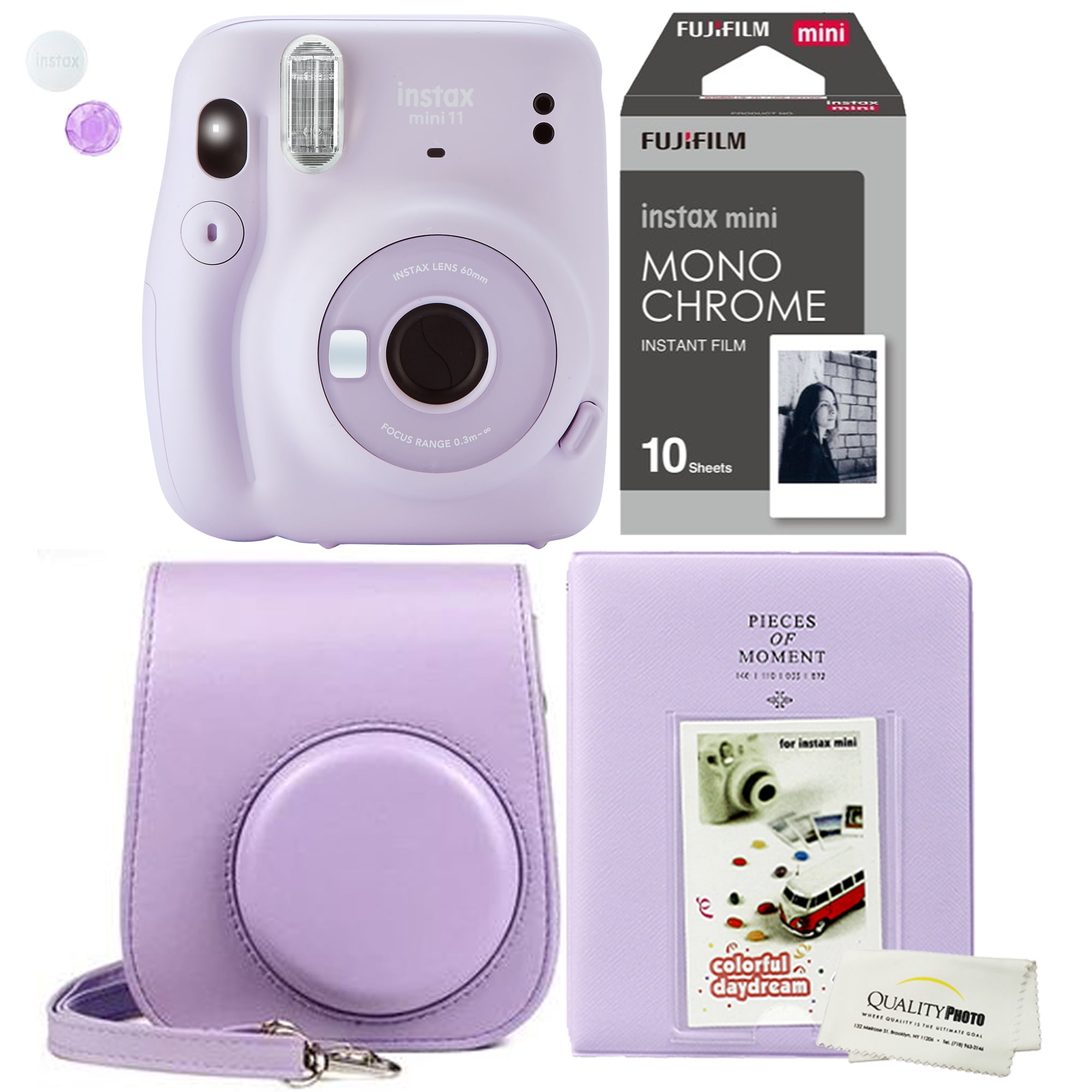Brutaal huichelarij huren Fujifilm Instax Mini 11 Lilac Purple Instant Camera Plus Original Fuji  Case, Photo Album and Fujifilm Character 10 Films (Black) - Walmart.com