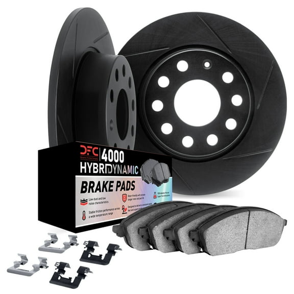 Dynamic Friction Company Rear Brake Rotors Kit Slotted Black | 4000 HybriDynamic Brake Pads includes Hardware 3812-13043