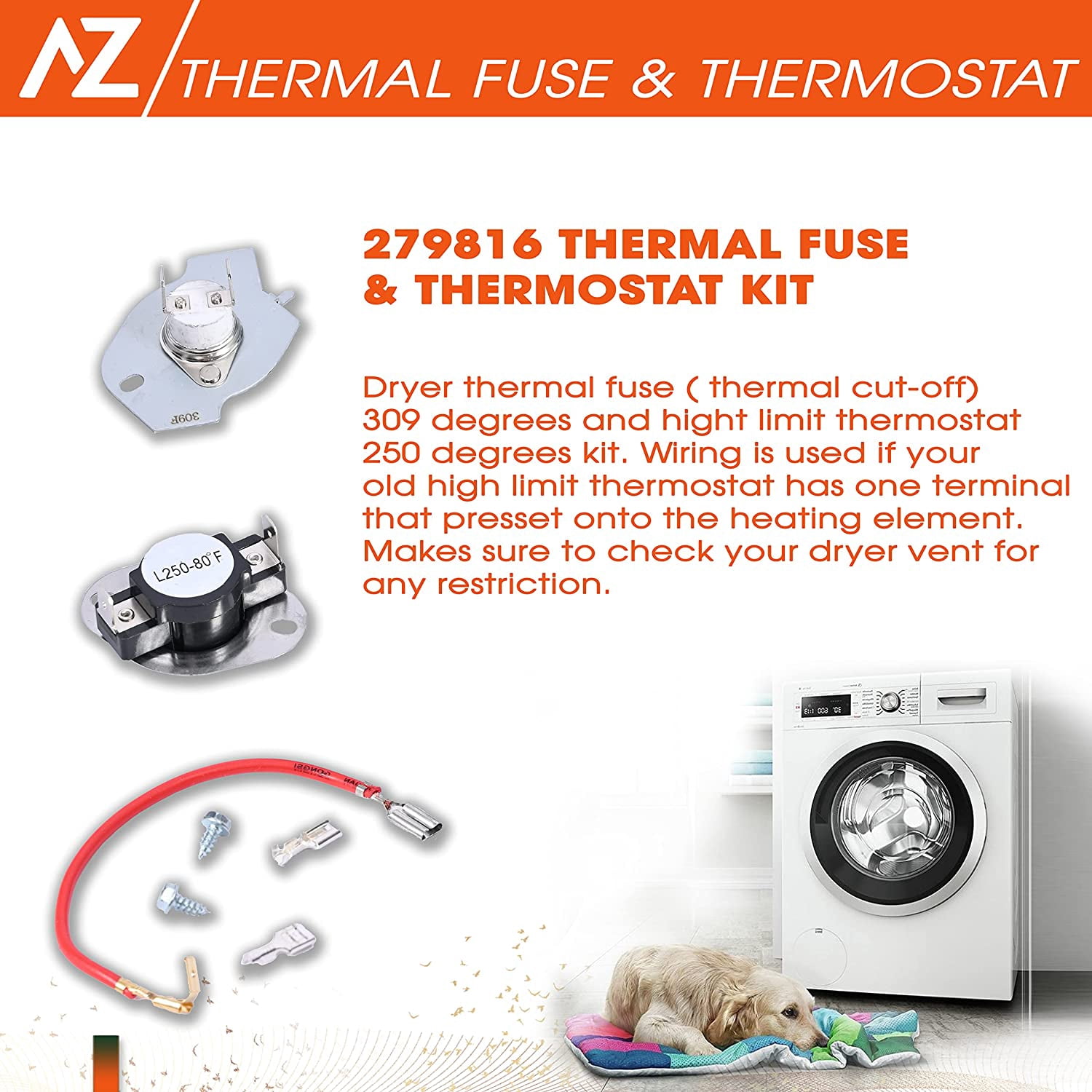 Dryer Heating Element Replaces For Maytag Epic z Bravos MEDB765FW0 MEDB835DW4 MED9600SQ0 MED9700SQ0 MED9800TQ0 MEDX500XW0 With Thermal Fuse