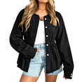 thumbnail image 3 of Dzrciro Demin Jacket for Women, Long Sleeve Round Neck Drawsting Wasit Button Cinching Lace Jean Coat, Casual Relaxed Demin Outerwear S‑2XL, 3 of 8